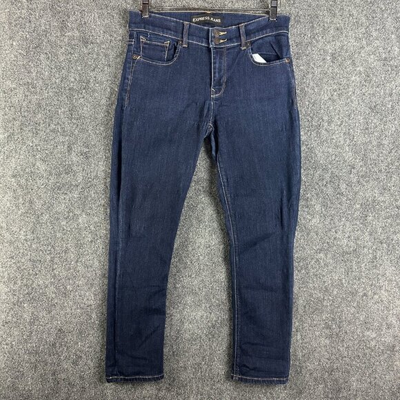 Express Jeans Womens 8 Cropped Legging Mia Mid Rise Dark Wash Cotton Stretch - Picture 2 of 8